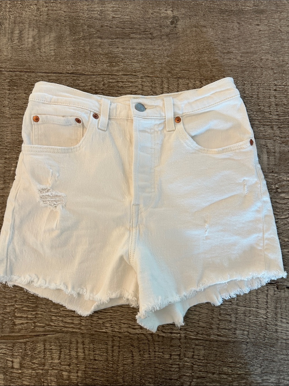 Levi’s Women's Rib Cage White Distressed Denim Shorts